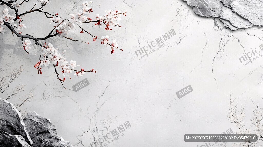 水墨梅花雪景意境图