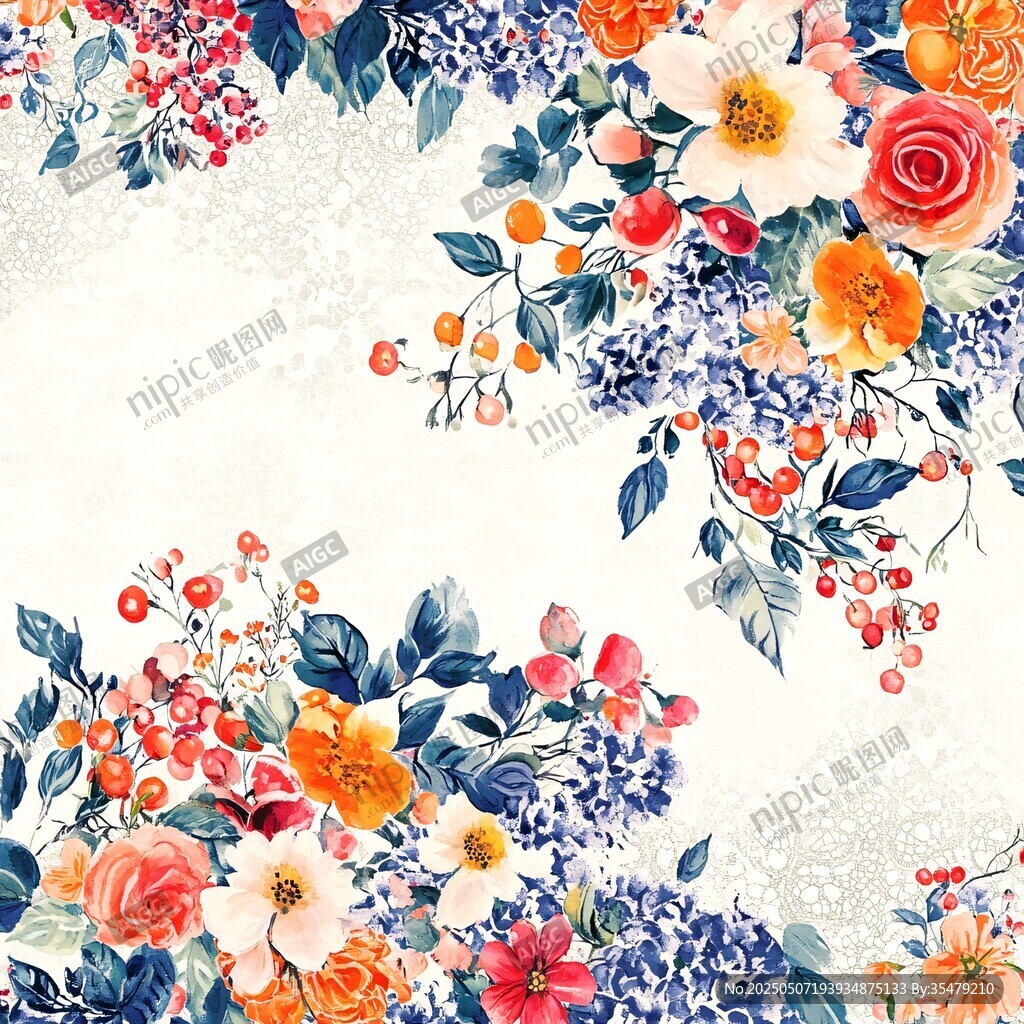 水彩花卉图案背景装饰画