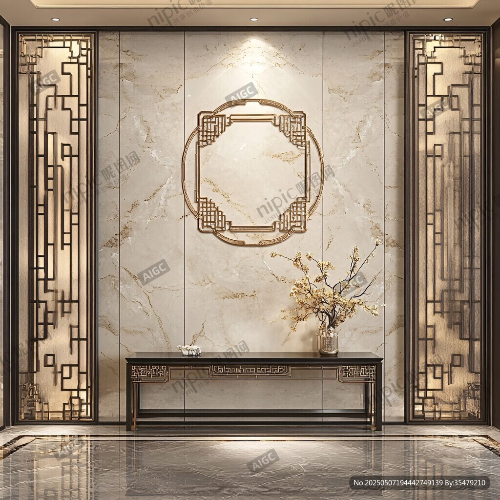 中式大理石玄关背景墙设计