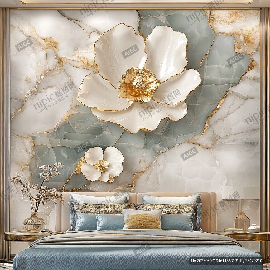 奢华大理石花朵背景墙