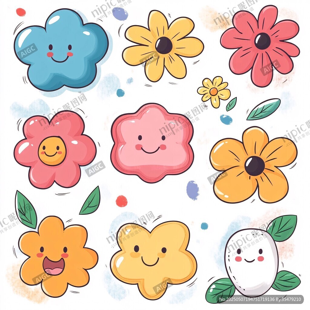 可爱卡通花朵图案集合