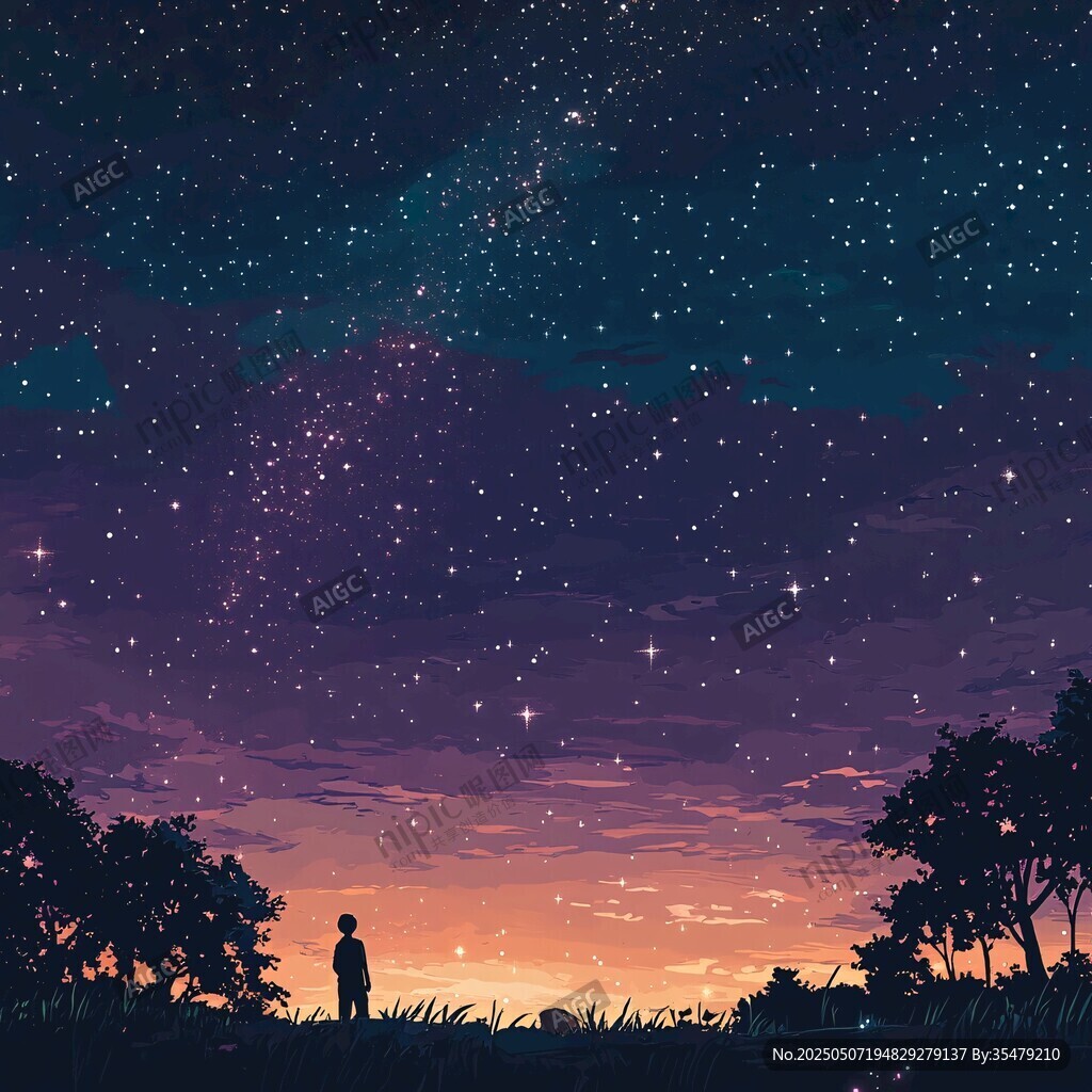 仰望星空的孤独身影