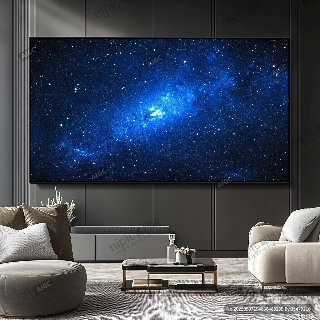 星空大屏电视的现代客厅