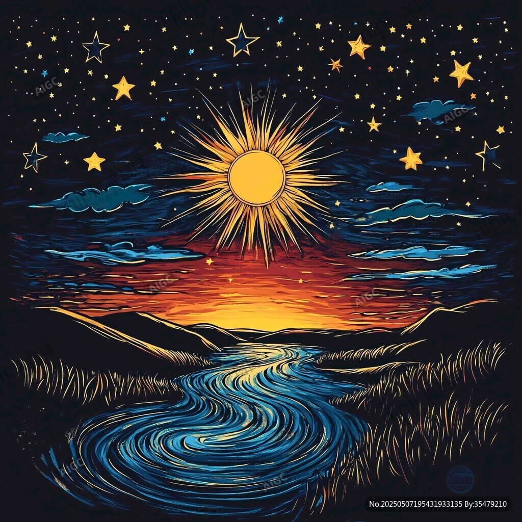 星空下的河流与日出美景