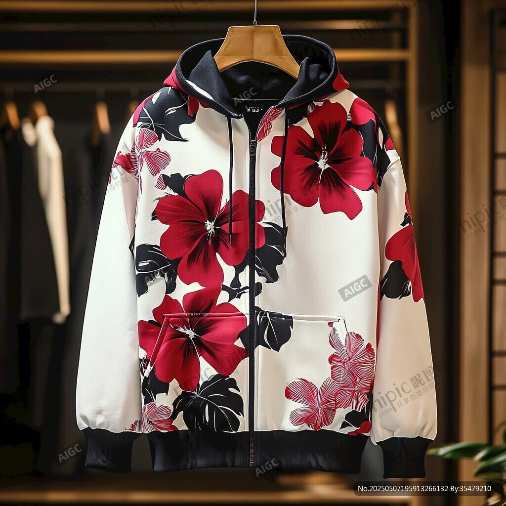 花卉印花连帽卫衣展示