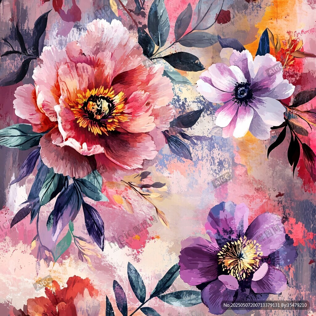 水彩花卉图案 缤纷花世界