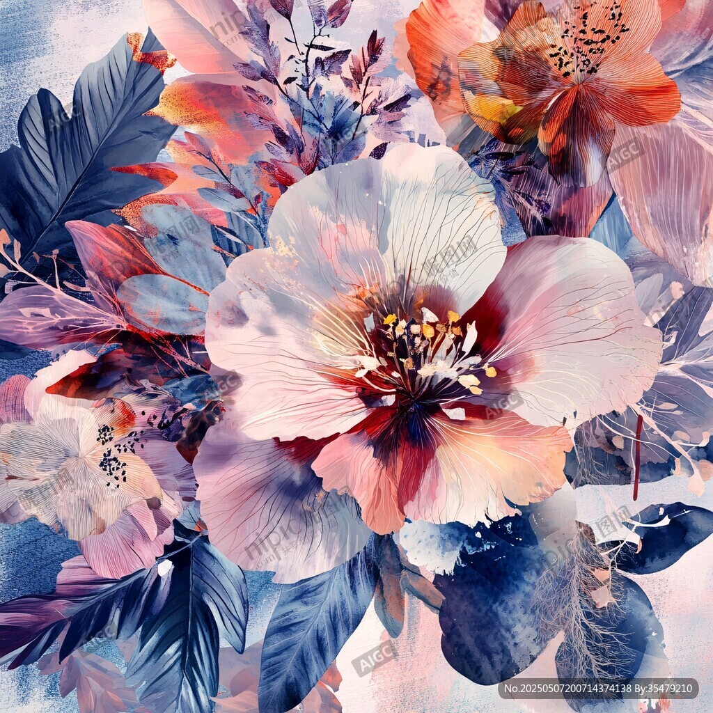 梦幻水彩花卉插画作品