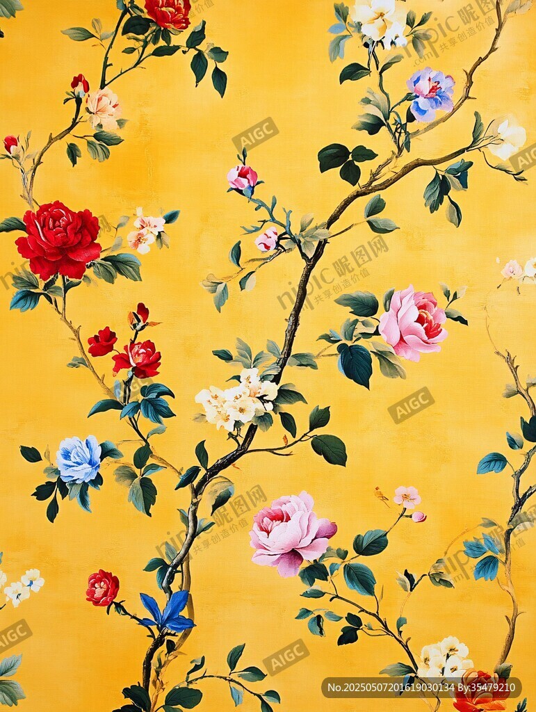 黄底繁花壁纸图案