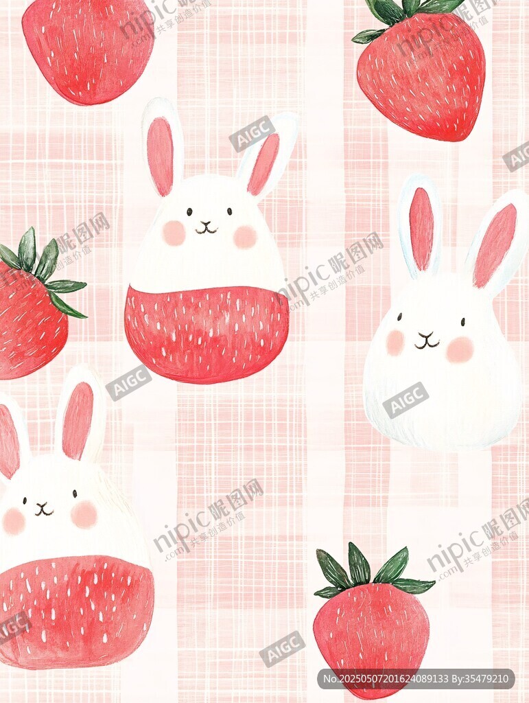 草莓兔子可爱插画图案