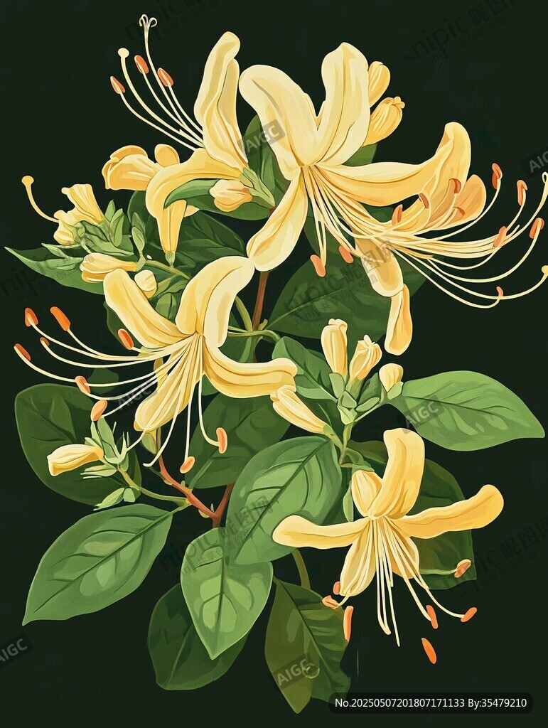黄色金银花插画