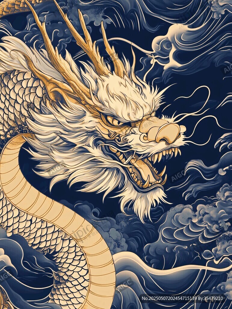 怒龙戏浪图