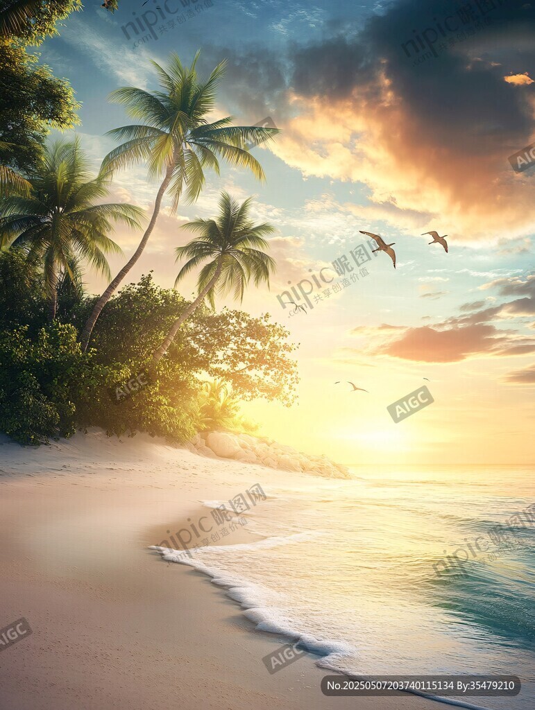 热带海滩日落美景