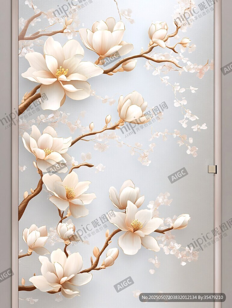 玉兰花枝墙面唯美装饰图