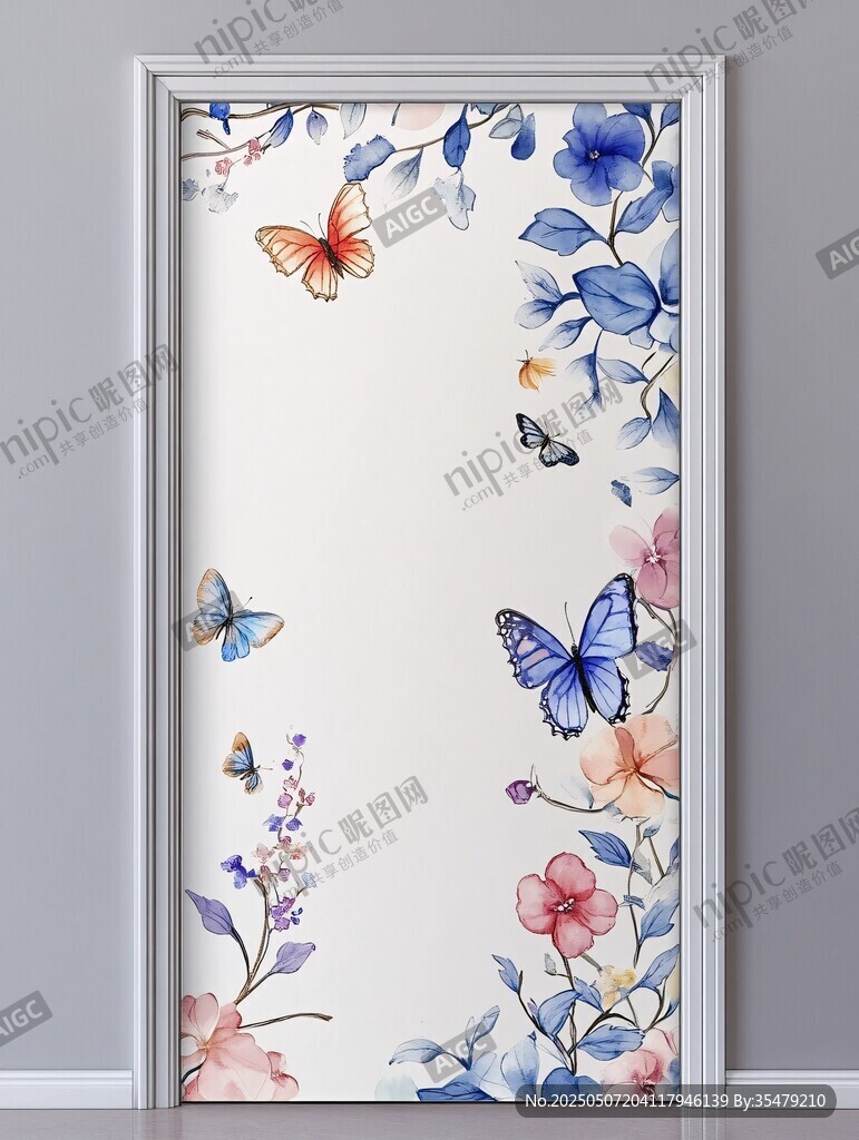 花卉蝴蝶装饰门贴图案