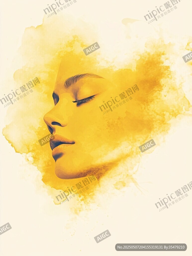 梦幻黄色水彩女性侧脸