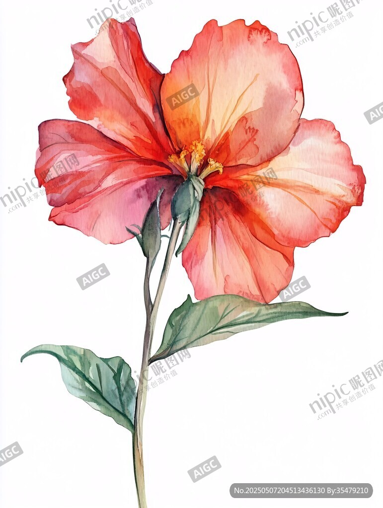 水彩绘就的艳丽单朵花卉