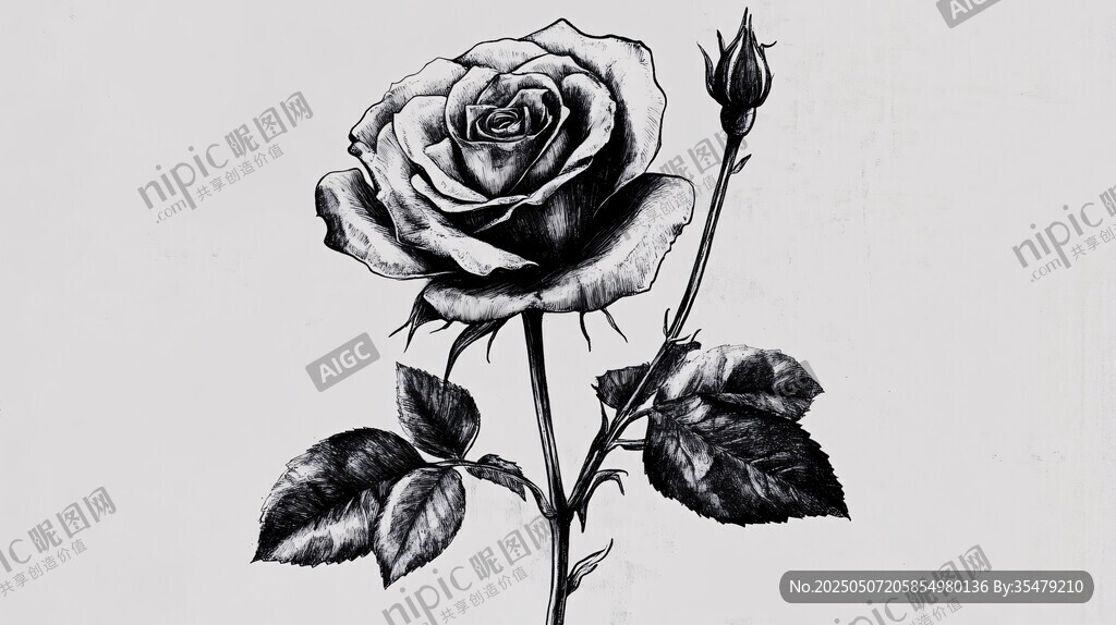 黑白手绘玫瑰