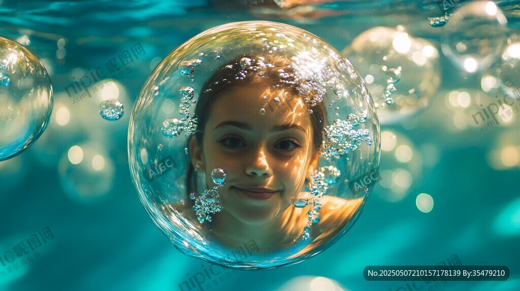 水中女孩与梦幻气泡世界