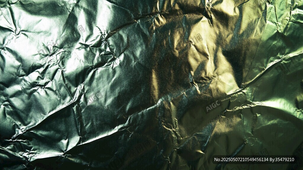 褶皱的金属质感绿色箔纸