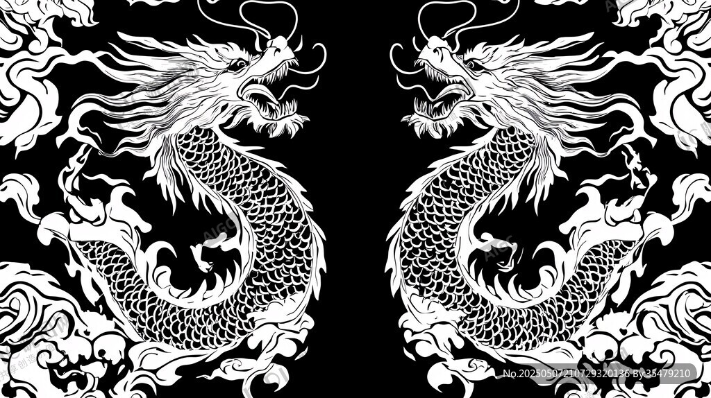 双龙戏云海中式图腾