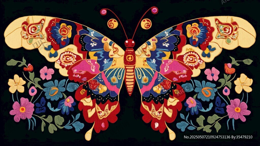 绚丽多彩的中式蝴蝶花卉图