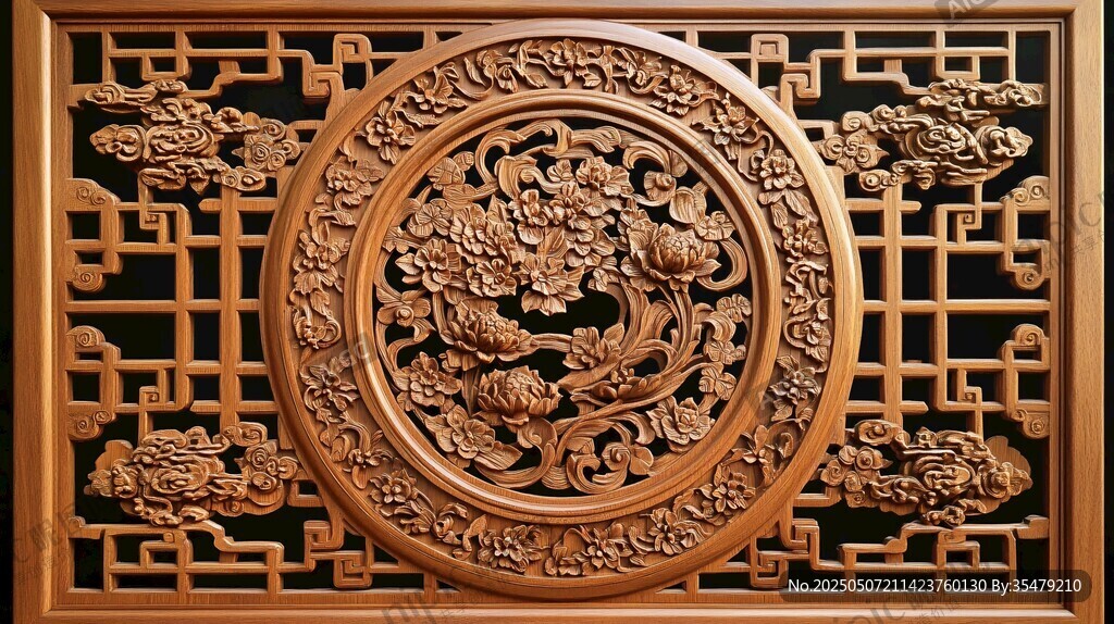 中式木雕屏风 精美花卉图案