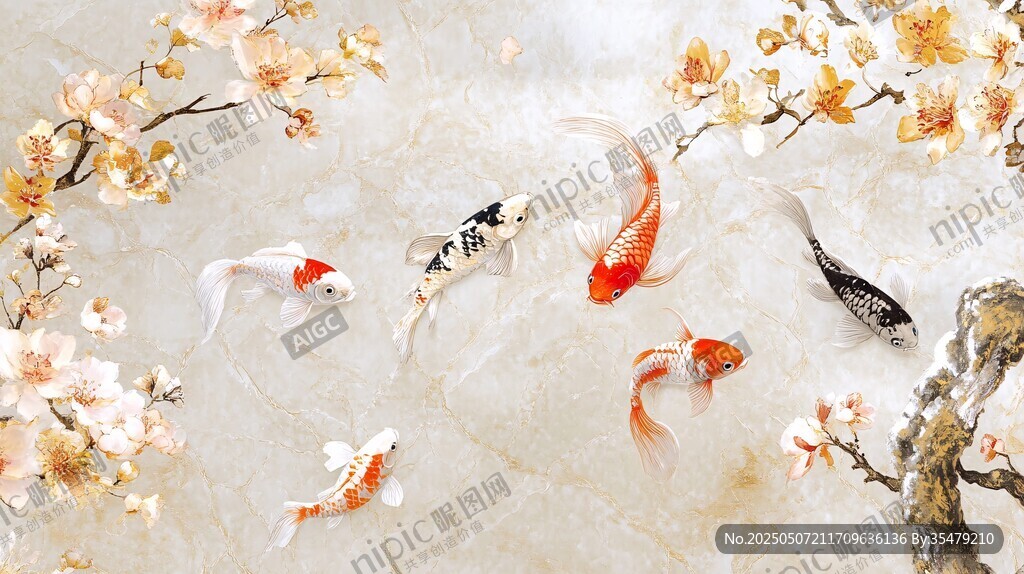 锦鲤戏花枝 祥瑞之景