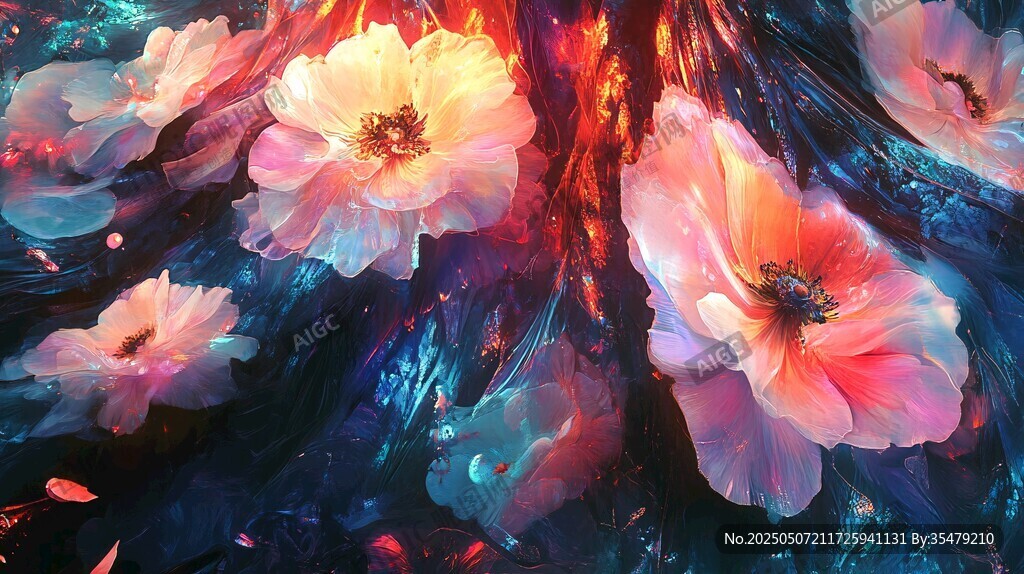 梦幻绚烂花朵艺术画作