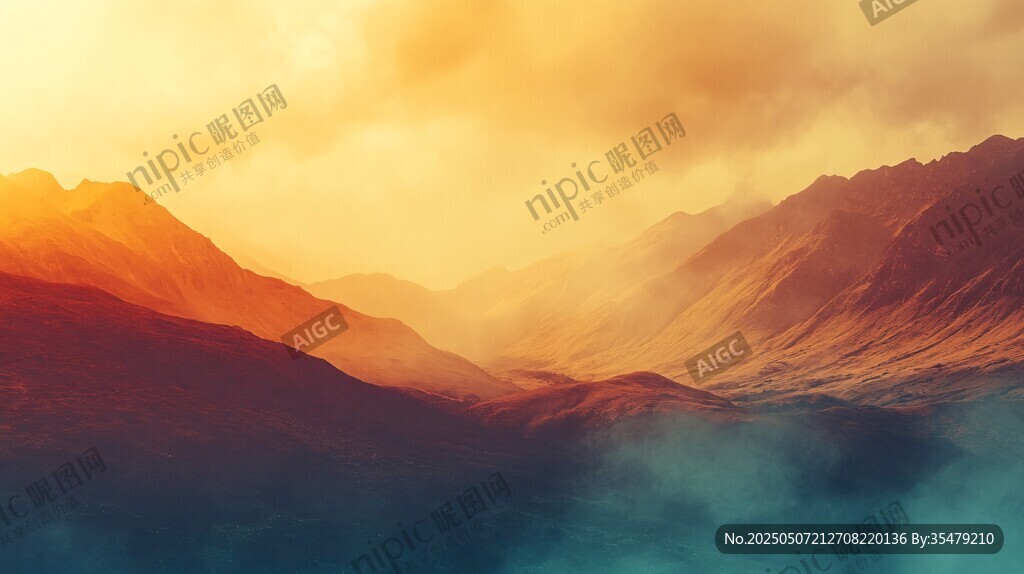 壮丽山景中的绚烂霞光