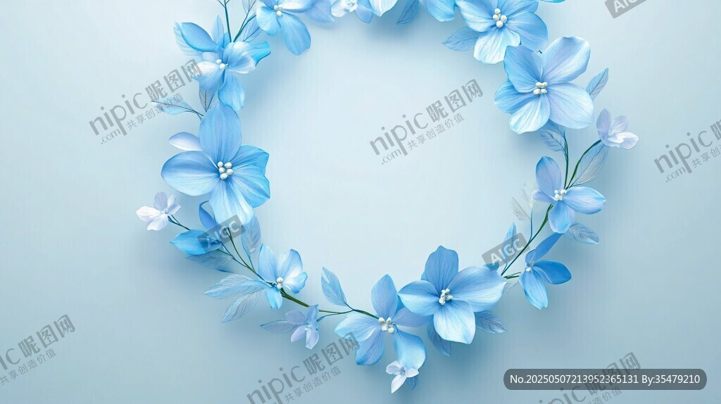 蓝色花朵编织的梦幻花环