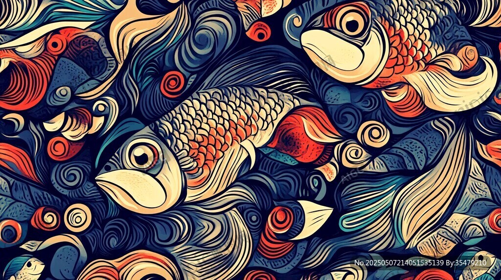 锦鲤游弋于梦幻波纹间