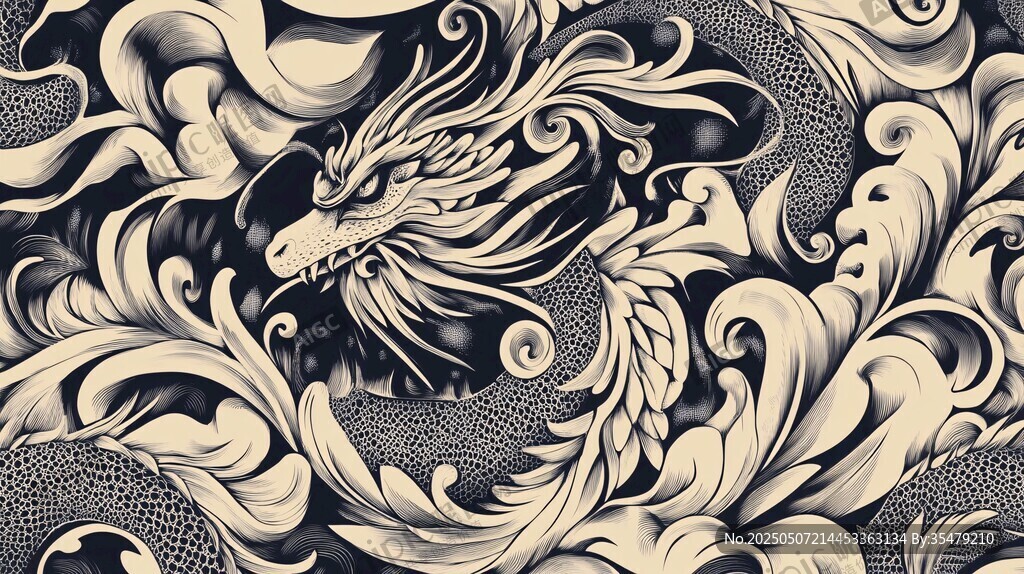 中式龙纹图腾装饰图案