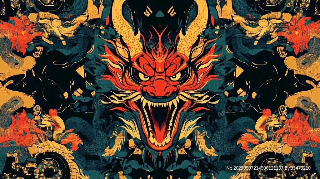 中式龙纹潮流插画图案