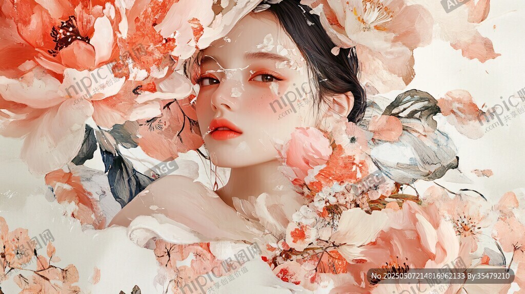 花中佳人 唯美梦幻插画