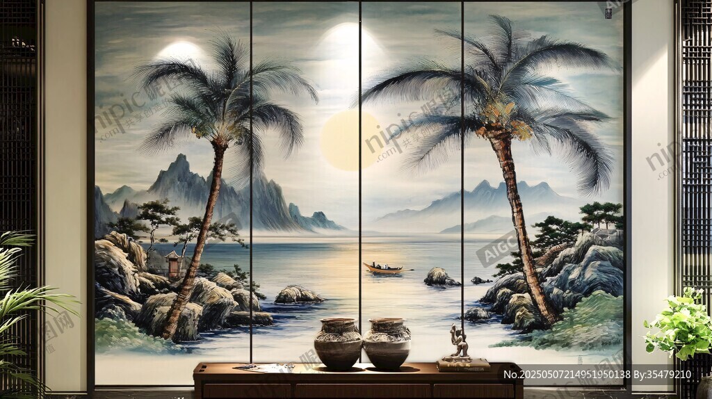海边椰树山水装饰画