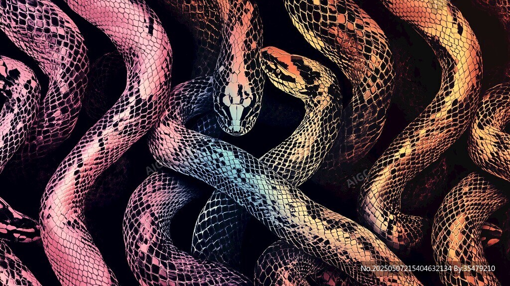多彩缠绕的群蛇画面