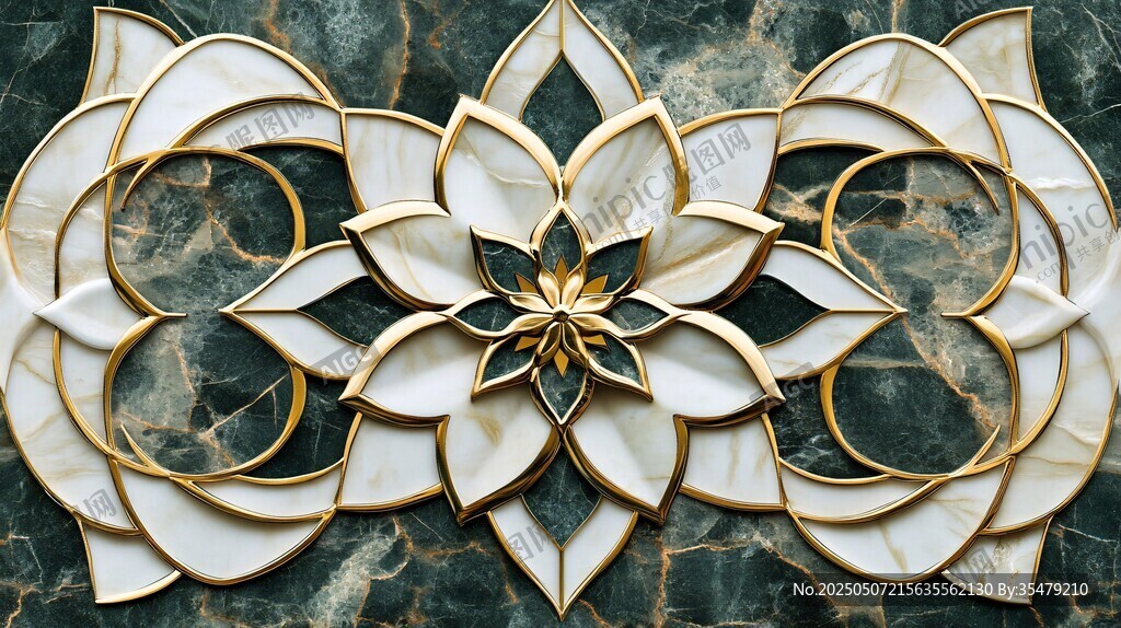 金色花卉大理石装饰图案