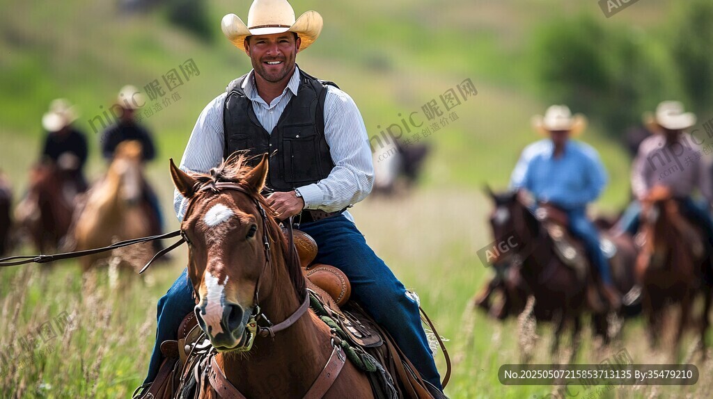 草原上的牛仔骑马队伍