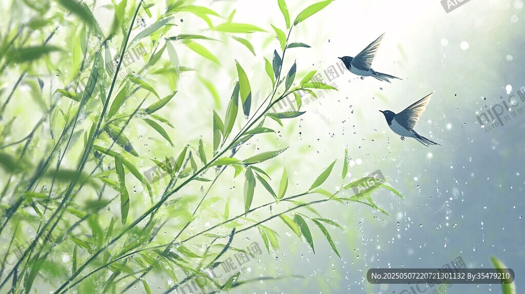 春日竹林双燕飞舞图