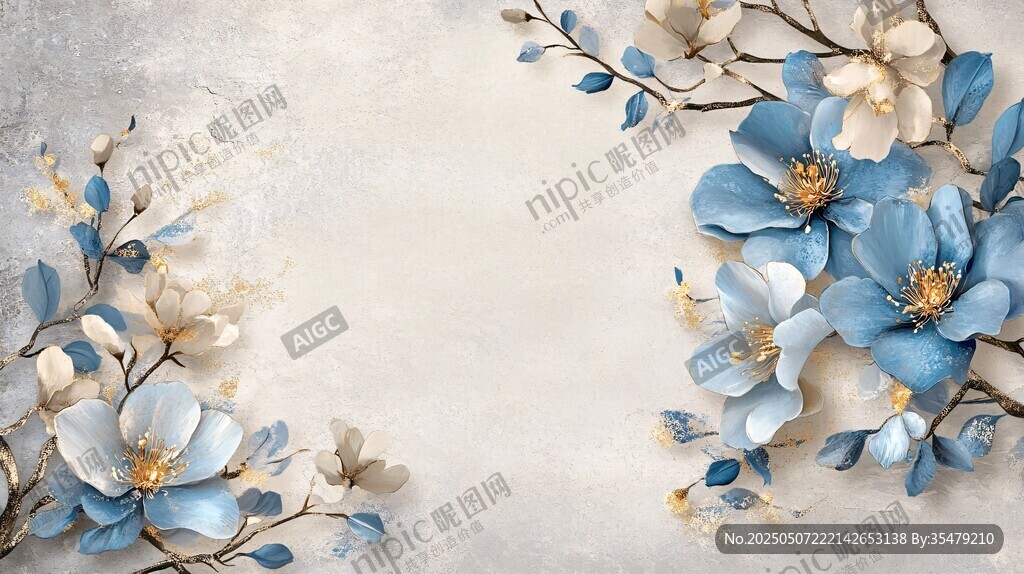 蓝白花卉装饰背景图