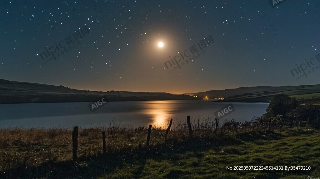 月夜湖畔美景