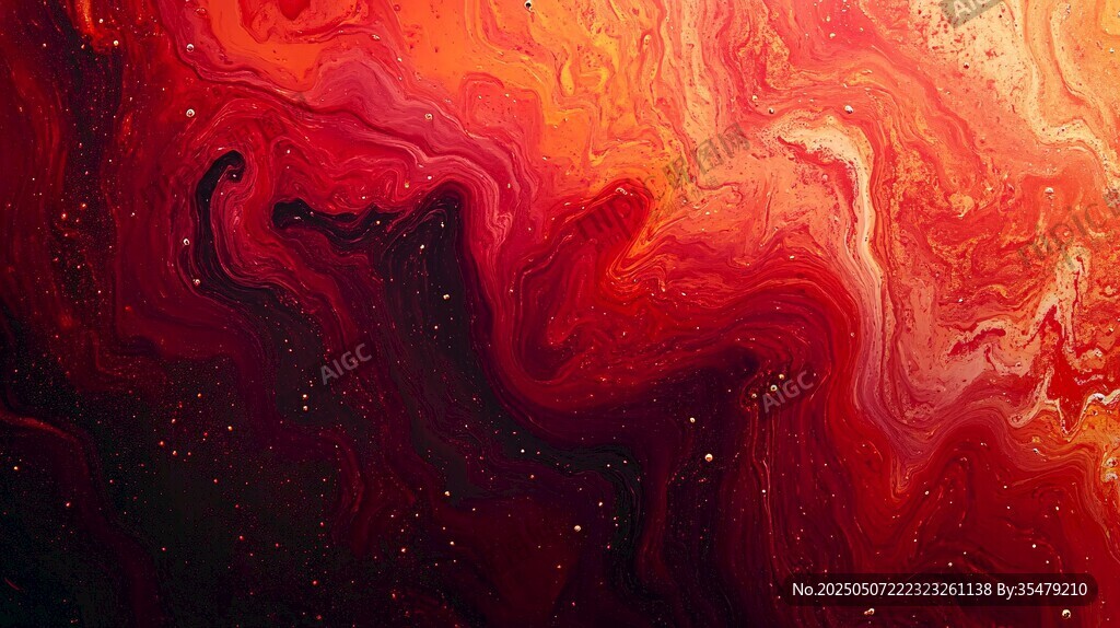 梦幻红橙流体抽象艺术画面