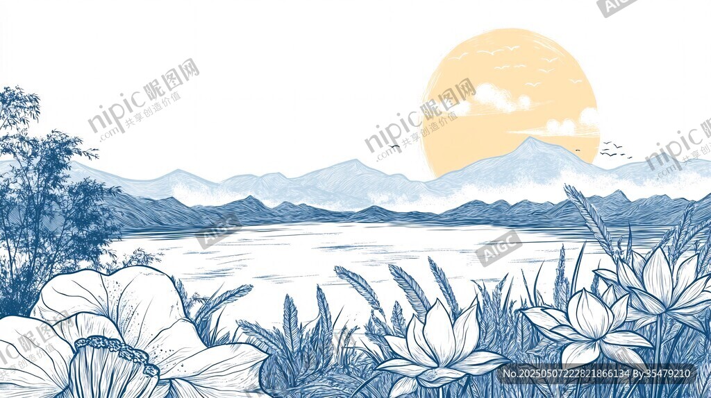 湖畔晨曦荷花美景