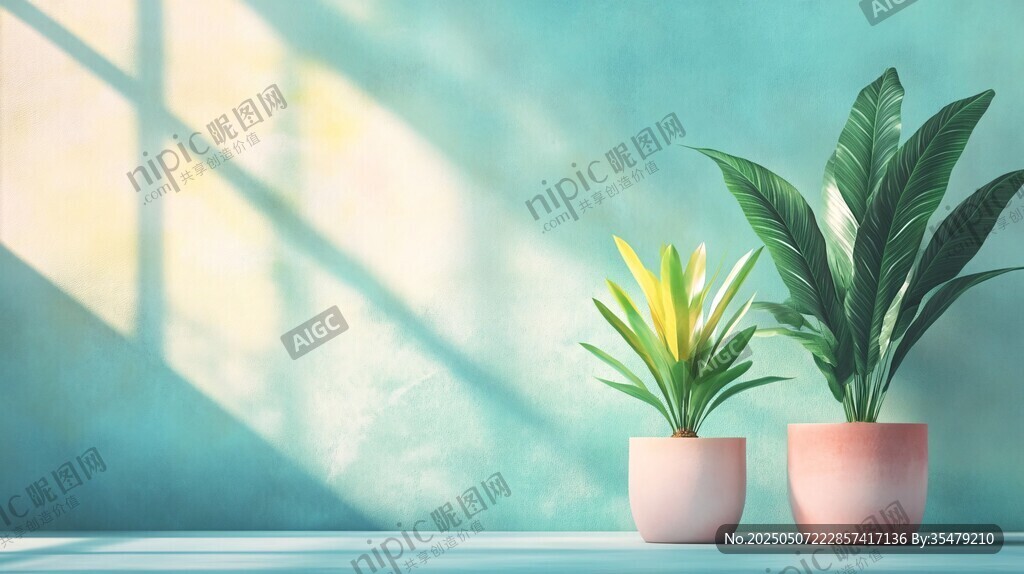 窗前双盆绿植清新景致