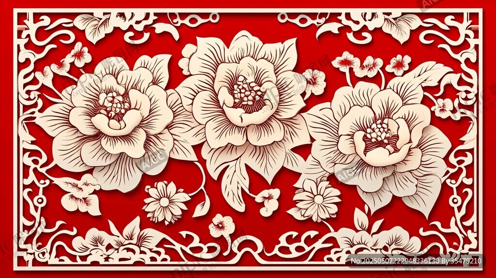 中式牡丹雕花装饰图案