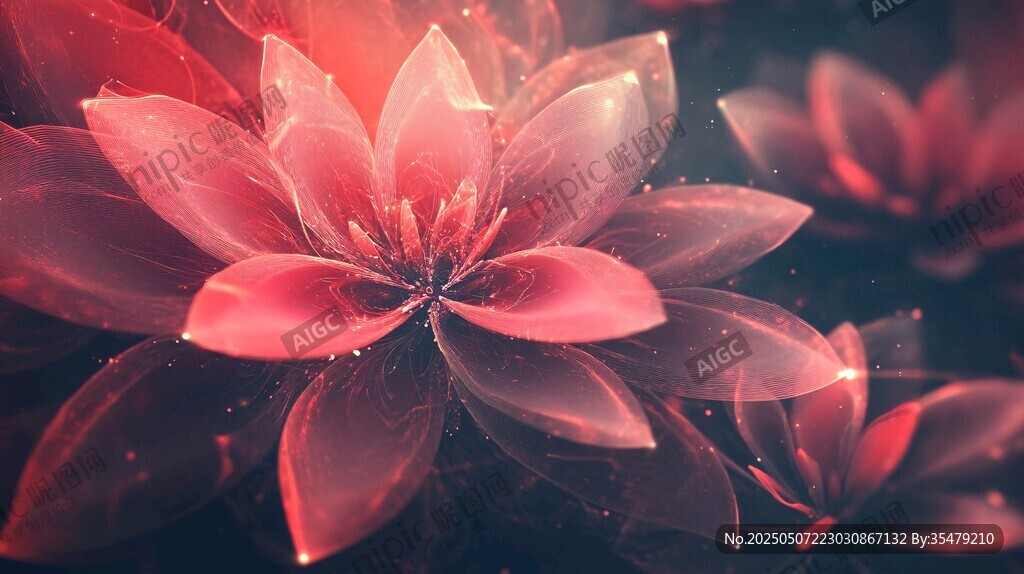 梦幻红莲花绽放绚丽光芒