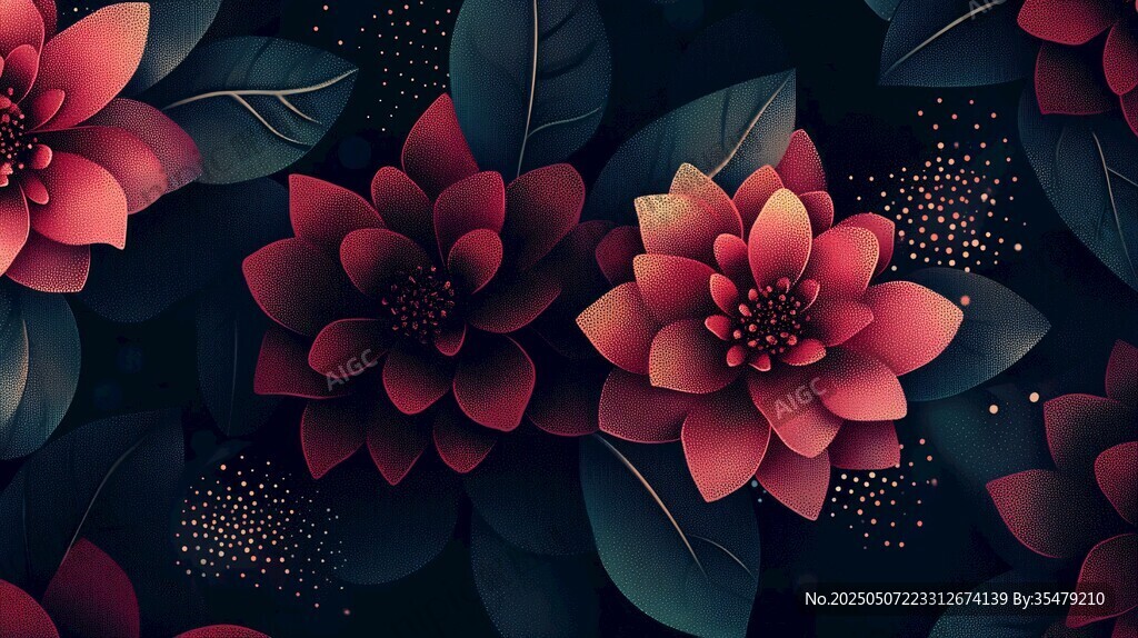 梦幻深红花卉图案背景