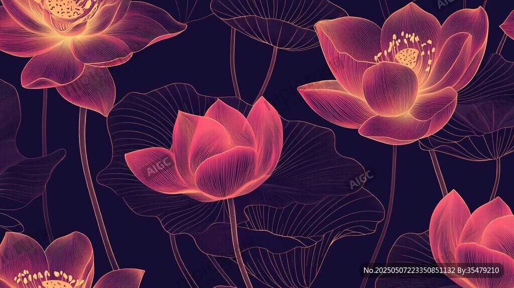 梦幻紫调莲花花卉图案