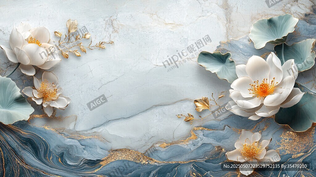 水墨荷花浮雕艺术背景图