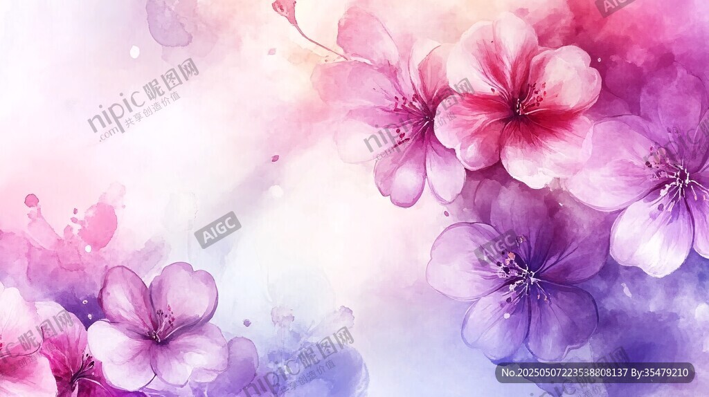 梦幻水彩花卉背景图